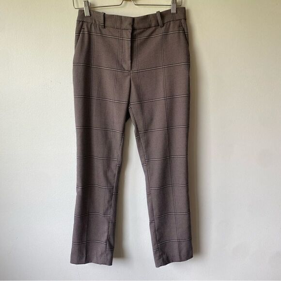 H&M navy/tan plaid patterned high rise work pants size 6 - Picture 1 of 7